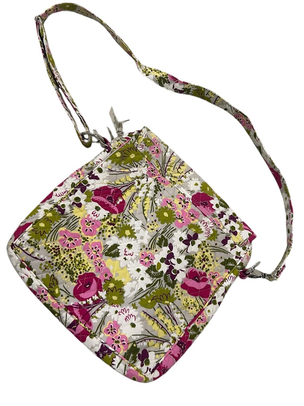 Vera Bradley Cream Crossbody flap over Pink & Green Floral adjustable strap - Picture 3 of 12